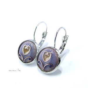 Tűzzománc fülbevaló (kicsi) - tulipános levendulakék-barna - ékszer - fülbevaló - lógó fülbevaló - Meska.hu