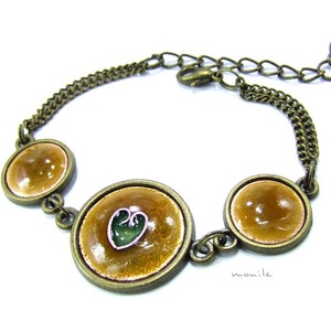 Szíves mustársárga-zöld tűzzománc karkötő - ékszer - karkötő - lánc karkötő - Meska.hu