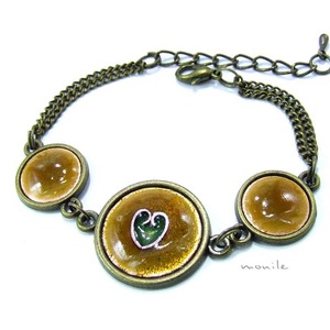 Szíves mustársárga-zöld tűzzománc karkötő, Ékszer, Karkötő, Lánc karkötő, Ékszerkészítés, Tűzzománc, MESKA