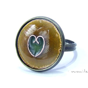 Szíves mustársárga-zöld tűzzománc gyűrű, Ékszer, Gyűrű, Szoliter gyűrű, Ékszerkészítés, Tűzzománc, MESKA