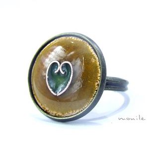 Szíves mustársárga-zöld tűzzománc gyűrű - ékszer - gyűrű - szoliter gyűrű - Meska.hu