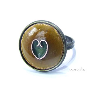 Szíves mustársárga-zöld tűzzománc gyűrű - ékszer - gyűrű - szoliter gyűrű - Meska.hu