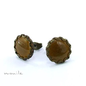 Mustársárga tűzzománc bedugós fülbevaló hullámos széllel, Ékszer, Fülbevaló, Pötty fülbevaló, Ékszerkészítés, Tűzzománc, MESKA