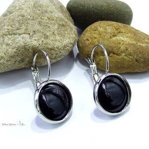 Fekete tűzzománc fülbevaló - ékszer - fülbevaló - lógó fülbevaló - Meska.hu