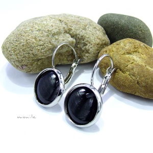 Fekete tűzzománc fülbevaló, Ékszer, Fülbevaló, Lógó fülbevaló, Ékszerkészítés, Tűzzománc, MESKA