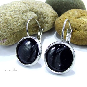 Fekete tűzzománc fülbevaló - ékszer - fülbevaló - lógó fülbevaló - Meska.hu