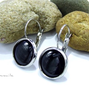 Fekete tűzzománc fülbevaló - ékszer - fülbevaló - lógó fülbevaló - Meska.hu