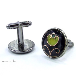 Mandzsettagomb - virágos fekete-zöld tűzzománc, Ékszer, Mandzsettagomb, Ékszerkészítés, Tűzzománc, MESKA