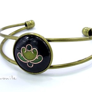 Virágos fekete-zöld tűzzománc karperec - ékszer - karkötő - karperec - Meska.hu