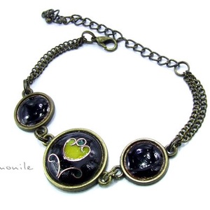 Virágos fekete-zöld tűzzománc karkötő, Ékszer, Karkötő, Lánc karkötő, Ékszerkészítés, Tűzzománc, MESKA