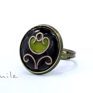 Virágos fekete-zöld tűzzománc gyűrű, Ékszer, Gyűrű, Statement gyűrű, Ékszerkészítés, Tűzzománc, MESKA