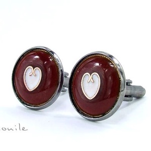 Mandzsettagomb - bordó-fehér szíves tűzzománc -  - Meska.hu