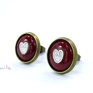 Bedugós tűzzománc fülbevaló - szíves bordó-fehér -  - Meska.hu