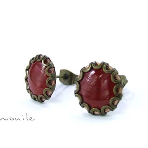 Piros tűzzománc bedugós fülbevaló hullámos széllel -  - Meska.hu