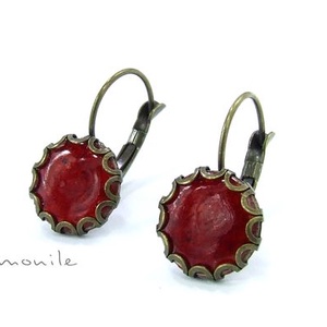 Piros tűzzománc fülbevaló hullámos széllel -  - Meska.hu