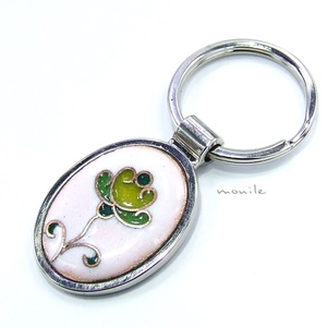 Virágos fehér-zöld tűzzománc kulcstartó, Táska & Tok, Kulcstartó & Táskadísz, Ékszerkészítés, Tűzzománc, MESKA