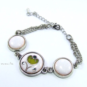 Virágos fehér-zöld tűzzománc karkötő, Ékszer, Karkötő, Lánc karkötő, Ékszerkészítés, Tűzzománc, MESKA