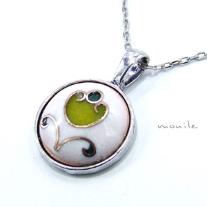 Virágos fehér-zöld tűzzománc nyaklánc, Ékszer, Nyaklánc, Medálos nyaklánc, Ékszerkészítés, Tűzzománc, MESKA