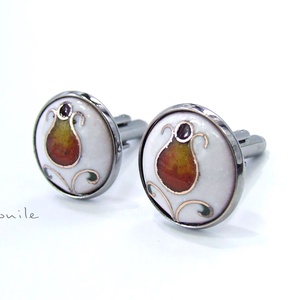 Mandzsettagomb - virágos fehér-narancs tűzzománc -  - Meska.hu