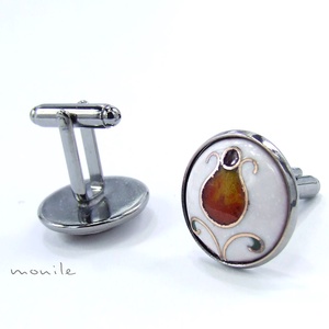 Mandzsettagomb - virágos fehér-narancs tűzzománc, , Ékszerkészítés, Tűzzománc, MESKA