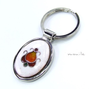 Virágos fehér-narancs tűzzománc kulcstartó, , Ékszerkészítés, Tűzzománc, MESKA