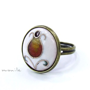 Virágos fehér-narancs tűzzománc gyűrű, , Ékszerkészítés, Tűzzománc, MESKA