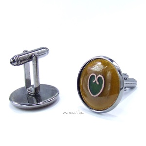 Mandzsettagomb - mustársárga-zöld szíves tűzzománc, Ékszer, Mandzsettagomb, Ékszerkészítés, Tűzzománc, MESKA