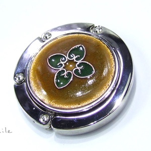 Mustársárga-zöld tűzzománc táskatartó, Táska & Tok, Kulcstartó & Táskadísz, Táskaakasztó, Ékszerkészítés, Tűzzománc, MESKA