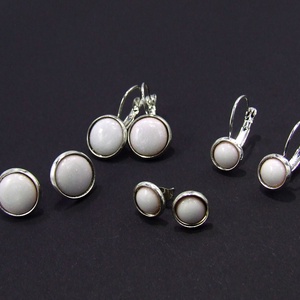 Fehér tűzzománc fülbevaló - ékszer - fülbevaló - lógós kerek fülbevaló - Meska.hu