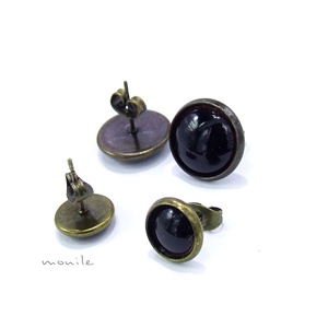 Fekete tűzzománc bedugós fülbevaló - ékszer - fülbevaló - pötty fülbevaló - Meska.hu