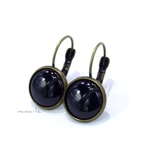 Fekete tűzzománc fülbevaló, Ékszer, Fülbevaló, Lógó fülbevaló, Ékszerkészítés, Tűzzománc, MESKA