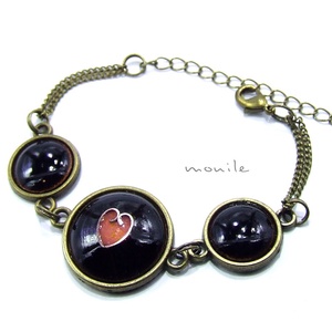 Szíves fekete-rózsaszín tűzzománc karkötő, Ékszer, Karkötő, Karkötő medállal, Ékszerkészítés, Tűzzománc, MESKA