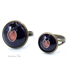 Szíves fekete-rózsaszín tűzzománc gyűrű - ékszer - gyűrű - szoliter gyűrű - Meska.hu