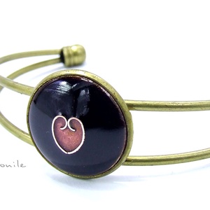 Szíves fekete-rózsaszín tűzzománc karperec, Ékszer, Karkötő, Karperec, Ékszerkészítés, Tűzzománc, MESKA