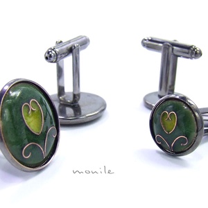 Mandzsettagomb - tulipános zöld-sárga tűzzománc -  - Meska.hu