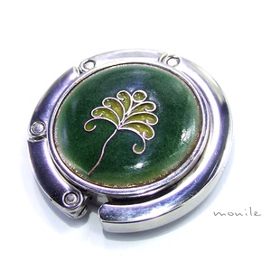 Zöld-sárga tűzzománc táskatartó, táskaakasztó, , Ékszerkészítés, Tűzzománc, MESKA