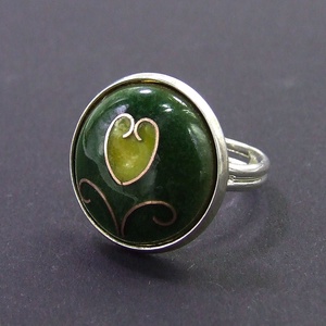 Tulipános zöld-sárga tűzzománc gyűrű -  - Meska.hu