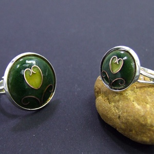 Tulipános zöld-sárga tűzzománc gyűrű -  - Meska.hu