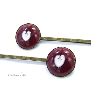 Szíves bordó-fehér tűzzománc hajcsat, , Ékszerkészítés, Tűzzománc, MESKA