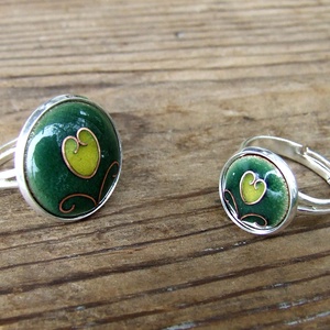 Tulipános zöld-sárga tűzzománc gyűrű -  - Meska.hu