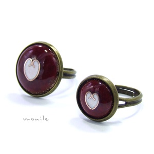 Szíves bordó-fehér tűzzománc gyűrű -  - Meska.hu