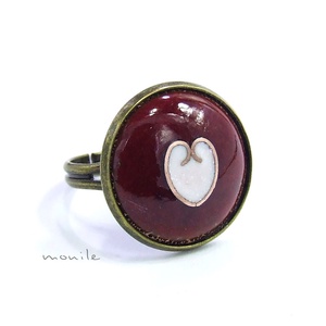 Szíves bordó-fehér tűzzománc gyűrű, , Ékszerkészítés, Tűzzománc, MESKA