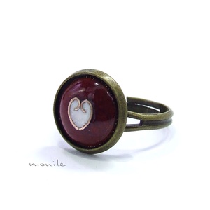 Szíves bordó-fehér tűzzománc gyűrű -  - Meska.hu