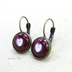 Szives bordó-fehér tűzzománc fülbevaló -  - Meska.hu