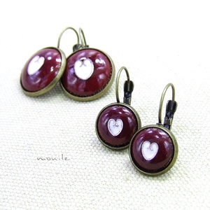 Szives bordó-fehér tűzzománc fülbevaló -  - Meska.hu