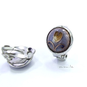 Klipsz tűzzománc fülbevaló - tulipános levendulakék-barna, Ékszer, Fülbevaló, Klipsz, Ékszerkészítés, Tűzzománc, MESKA