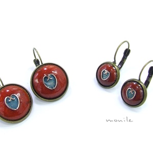Szíves narancs-türkiz tűzzománc fülbevaló - ékszer - fülbevaló - lógós kerek fülbevaló - Meska.hu