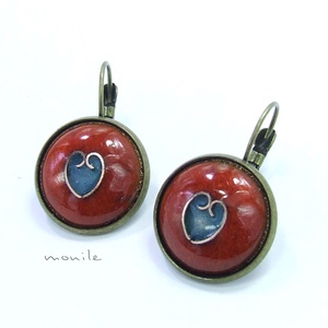 Szíves narancs-türkiz tűzzománc fülbevaló, Ékszer, Fülbevaló, Lógós kerek fülbevaló, Ékszerkészítés, Tűzzománc, MESKA