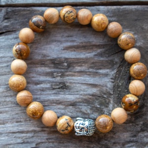 Lhásza karkötő - szantálfa és képjáspisból - ékszer - karkötő - gyöngyös karkötő - Meska.hu