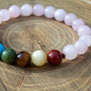 7 csakra karkötő rózsakvarccal - ékszer - karkötő - ásványkarkötő - Meska.hu